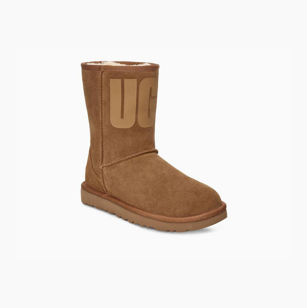 UGG Classic Short UGG Rubber Logo - Boots Dame - Brune (NO-W042)